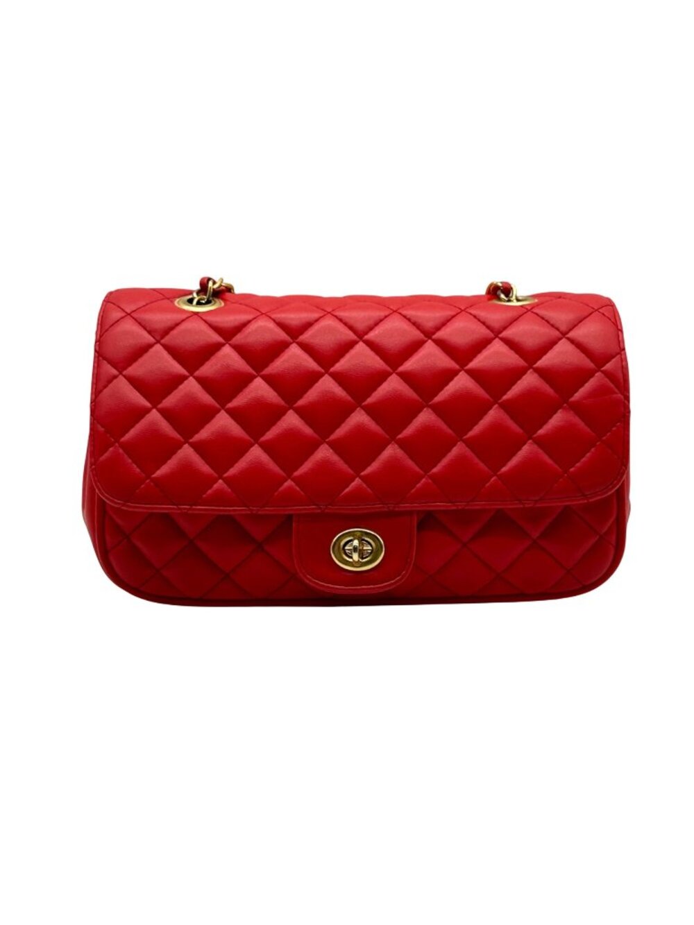 Red Quilted Faux Leather Crossbody Bag